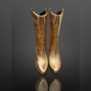 Soda Women Cowgirl Cowboy 7 Western Stitched Boots Pointy Toe Knee High Gold